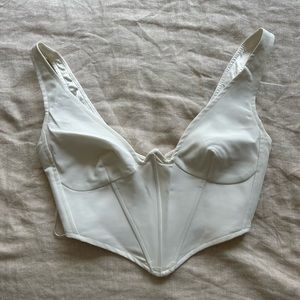 Bardot Corset Crop Top with Zippered Back and Cup Support